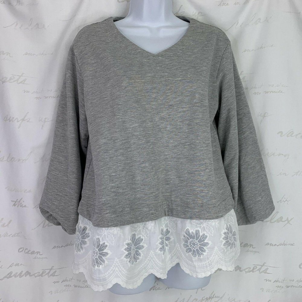 Stellah Lace Trim Sweatshirt Heather Grey Bubble S